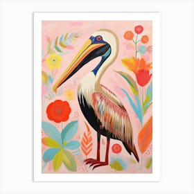 Pink Scandi Brown Pelican 2 Art Print
