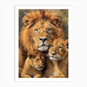 Barbary Lion Family Bonding Acrylic Painting 1 Art Print