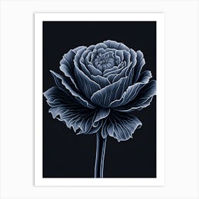 A Carnation In Black White Line Art Vertical Composition 40 Art Print