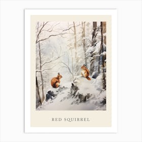 Winter Watercolour Red Squirrel 2 Poster Art Print