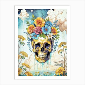 Surrealist Floral Skull Painting (29) Art Print