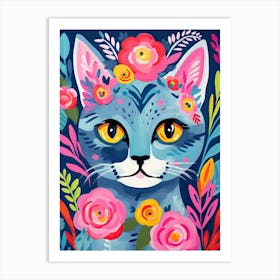 Russian Blue Cat With A Flower Crown Painting Matisse Style 2 Art Print