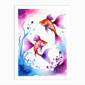 Twin Goldfish Watercolor Painting (93) Art Print