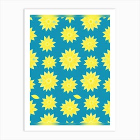 Sunflowers On Blue Background Art Print