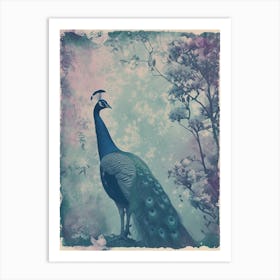 Vintage Peacock In The Trees Cyanotype Inspired 3 Art Print
