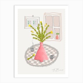 Cactus Leaves In Pink Vase Still Life Art Print