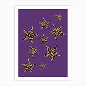 Leopard Spots Stars Pattern on Purple Art Print