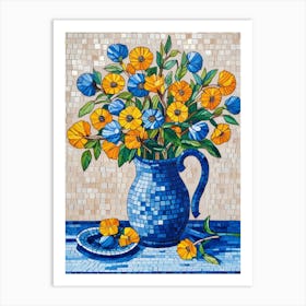 Blue Vase With Flowers 2 Art Print