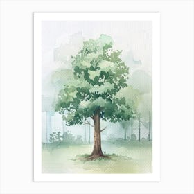 Teak Tree Atmospheric Watercolour Painting 1 Art Print