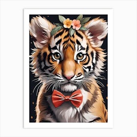 Baby Tiger Flower Crown Bowties Woodland Animal Nursery Decor (1) Art Print