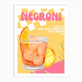 Colourful Retro Negroni Cocktail Art Print