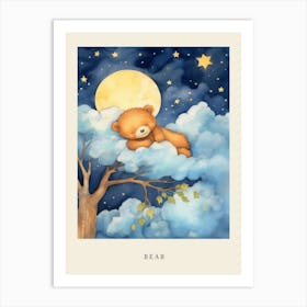 Baby Bear Cub 3 Sleeping In The Clouds Nursery Poster Art Print