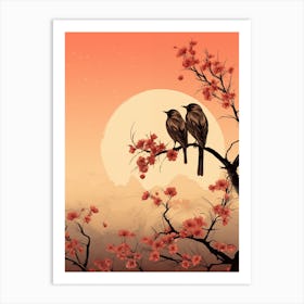 Couple Bird 1400s Sepia Art Print