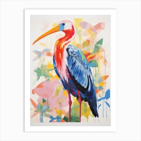 Colourful Bird Painting Stork 1 Art Print