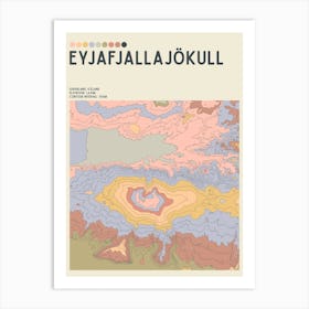 Eyjafjallajökull Iceland Topographic Contour Map Art Print