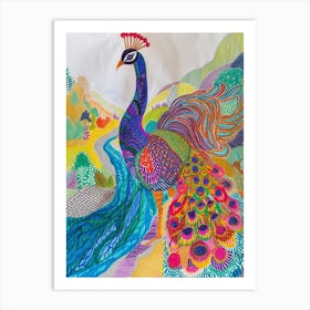 Colourful Pattern Peacock By The River 1 Art Print