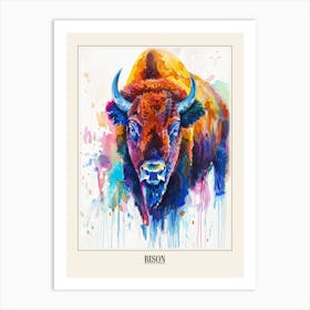 Bison Colourful Watercolour 4 Poster Art Print