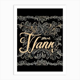 An Elegant Retro Styled Hand Drawn Calligraphy Of The Word Thank You Featuring A Graceful Scrip (7) 1 Art Print