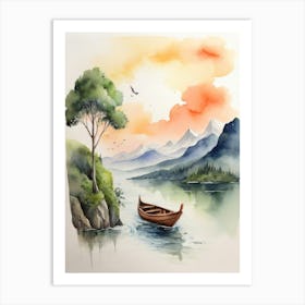 Boat On River Art Print