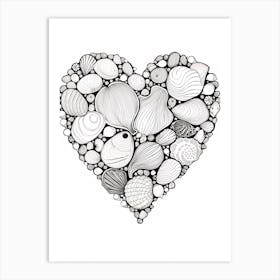 Detailed Black & White Sea Shell Heart Art Print