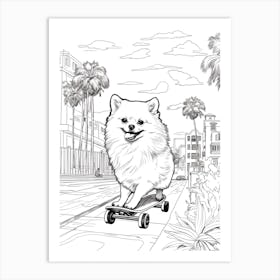 Pomeranian Dog Skateboarding Line Art 4 Art Print