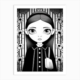 Wednesday Addams Line Art Cartoon 1 Fan Art Art Print