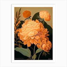 Bartzella Peonies Orange 1 Vintage Sketch Art Print