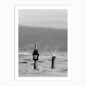 Woman With Champagne On Beach Bar Wine Alcohol Art Print