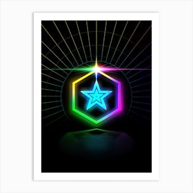 Neon Geometric Glyph in Candy Blue and Pink with Rainbow Sparkle on Black n.0244 Art Print