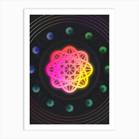 Neon Geometric Glyph in Pink and Yellow Circle Array on Black n.0394 Art Print