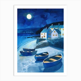 Boats On The Beach At Night Art Print