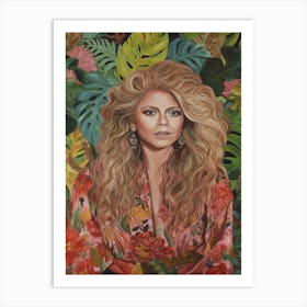 Floral Handpainted Portrait Of Shakira 2 Art Print