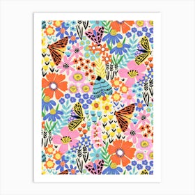 Colorful Flower Meadow And Butterflies 1 Art Print
