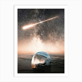 Astronaut Helmet Reflection And Gold Comet Art Print