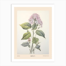 Ajisai Hydrangea Vintage Japanese Botanical Poster Art Print