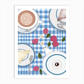 Tea For Two On Blue Tablecloth  Art Print