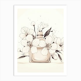 Perfume Bottle With Flowers Art Print