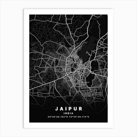 Jaipur India Black Map Art Print