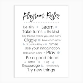 Gray Playroom Rules Art Print