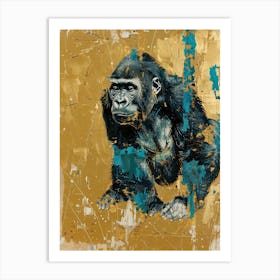 Baby Gorilla Gold Effect Collage 1 Art Print