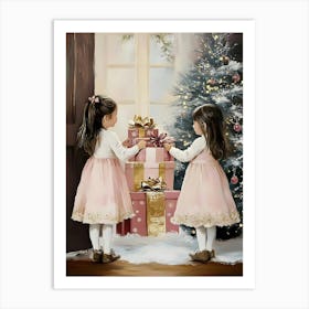 Two Little Girls With Presents Art Print