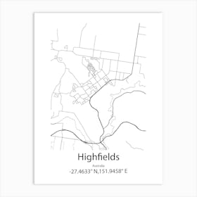 Highfields,Australia Minimalist Map Art Print