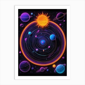 Default Neon Black Light Sgraffito Solar System 3d Illustratio 0 (1) Art Print