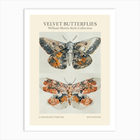 Velvet Butterflies Collection Luminous Butterflies William Morris Style 10 Art Print