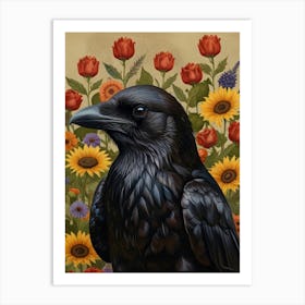 Crow With Flowers 3 1 Art Print