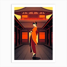 Geisha Girl In Kimono A Temple Yard Art Print