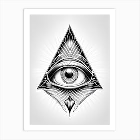 Pineal Gland, Symbol, Third Eye Simple Black & White Illustration 1 Art Print