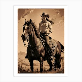 Cowgirl On Horse Vintage Poster 2 Art Print