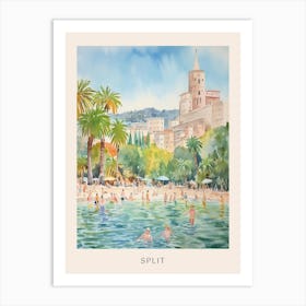 Swimming In Split Croatia Watercolour Poster Art Print