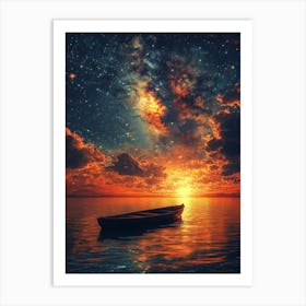 Starry Sky With A Boat 2 Art Print